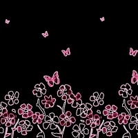 Neon Spring Flowers And Butterfly