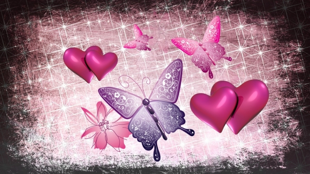heart And butterfly And flower black