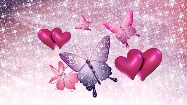 heart And butterfly And flower pink
