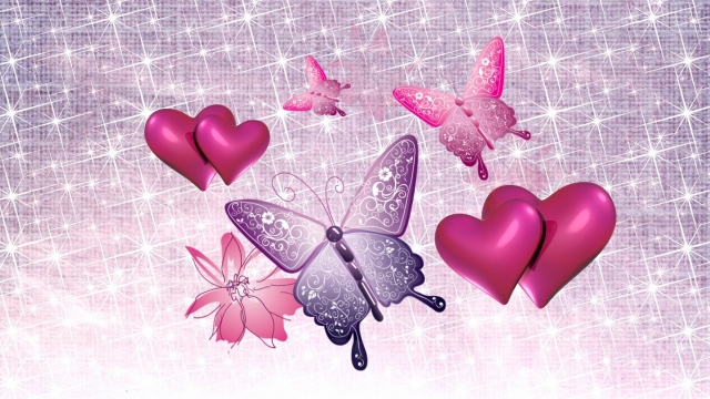heart And butterfly And flower texture purple