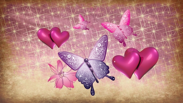heart And butterfly And flower tan border