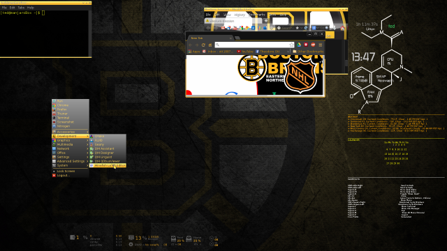 Far too much freetime, ManjaroBox with a cobbled together Boston Bruins scheme....
