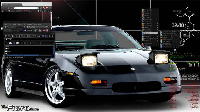 ManjaroBox, Wallpaper; Black Formula Fiero notchback, I used to own a white one modified with a 3.8Supercharged v6, Blackfate GTK2, Grey-Scale .OBT, did a "design your own theme@Chrome, Polar looks2 Icon set