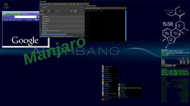 Blue/Green Openbox, Clearlooks Dark Blue GTK2 best of Darkgreen Icons, Flatbed Ble Cursor, ArchBox .OBT (Openbox Theme)
