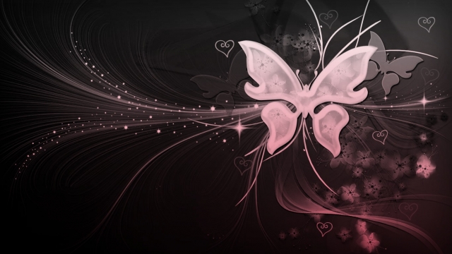black, white,pink butterfly with hearts