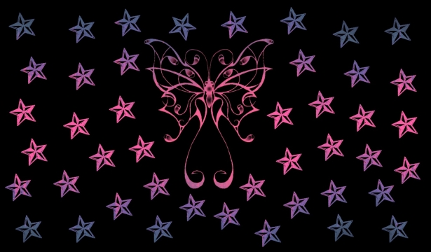 pink And purple colored butterfly And stars